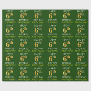 Green, Faux Gold "HAPPY 6th BIRTHDAY" Wrapping Paper