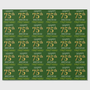 Green, Faux Gold "HAPPY 75th BIRTHDAY" Wrapping Paper