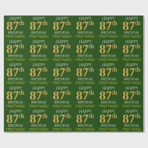 Green, Faux Gold "HAPPY 87th BIRTHDAY" Wrapping Paper