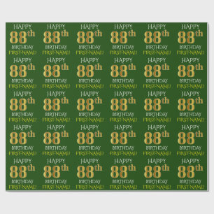 Green, Faux Gold "HAPPY 88th BIRTHDAY" Wrapping Paper