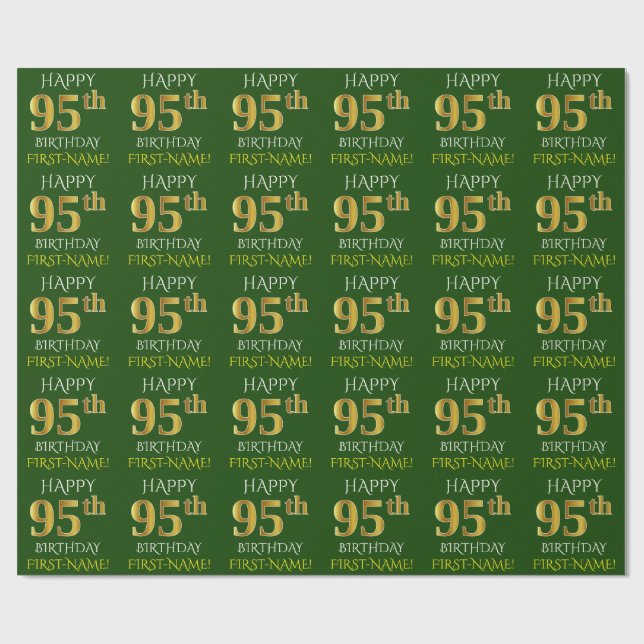 Green, Faux Gold "HAPPY 95th BIRTHDAY" Wrapping Paper (Flat)