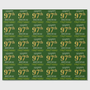 Green, Faux Gold "HAPPY 97th BIRTHDAY" Wrapping Paper