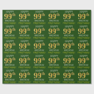 Green, Faux Gold "HAPPY 99th BIRTHDAY" Wrapping Paper