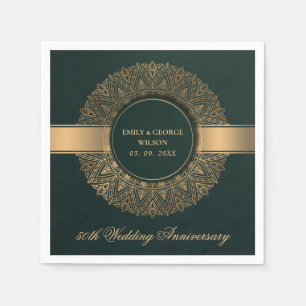 GREEN FAUX GOLD MANDALA ANY YEAR 50TH ANNIVERSARY NAPKIN