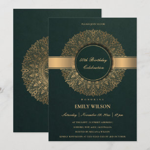 GREEN FAUX GOLD MANDALA ANY YEAR 50TH BIRTHDAY INVITATION