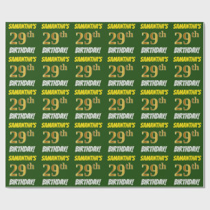 Green, Faux/Imitation Gold, "29th BIRTHDAY" Wrapping Paper