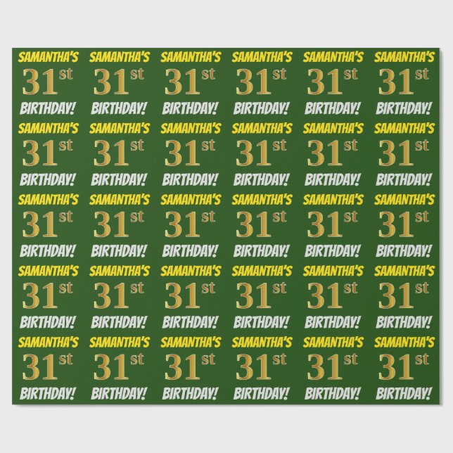 Green, Faux/Imitation Gold, "31st BIRTHDAY" Wrapping Paper (Flat)