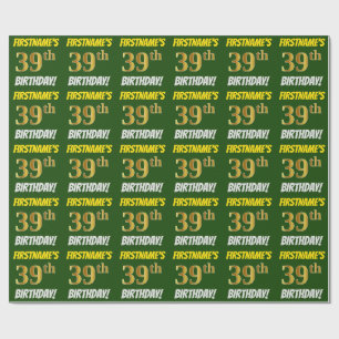 Green, Faux/Imitation Gold, "39th BIRTHDAY" Wrapping Paper