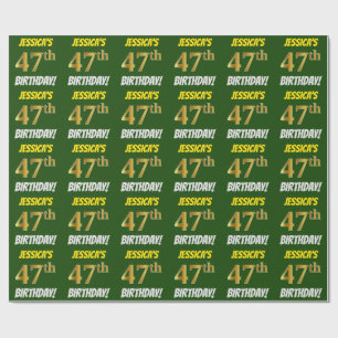 Green, Faux/Imitation Gold, "47th BIRTHDAY" Wrapping Paper