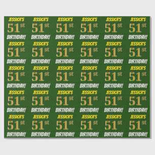Green, Faux/Imitation Gold, "51st BIRTHDAY" Wrapping Paper