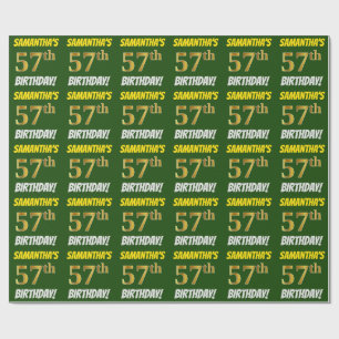 Green, Faux/Imitation Gold, "57th BIRTHDAY" Wrapping Paper