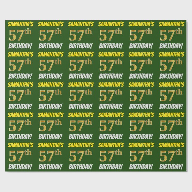 Green, Faux/Imitation Gold, "57th BIRTHDAY" Wrapping Paper (Flat)