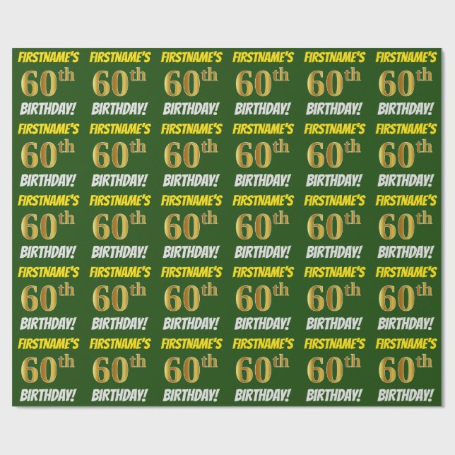 Green, Faux/Imitation Gold, "60th BIRTHDAY" Wrapping Paper (Flat)