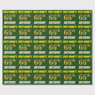 Green, Faux/Imitation Gold, "66th BIRTHDAY" Wrapping Paper