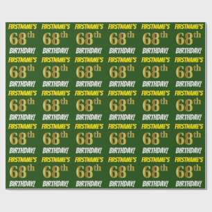 Green, Faux/Imitation Gold, "68th BIRTHDAY" Wrapping Paper