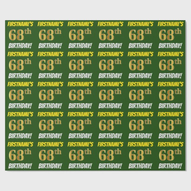 Green, Faux/Imitation Gold, "68th BIRTHDAY" Wrapping Paper (Flat)