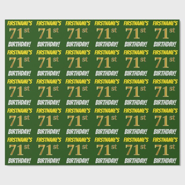Green, Faux/Imitation Gold, "71st BIRTHDAY" Wrapping Paper (Flat)