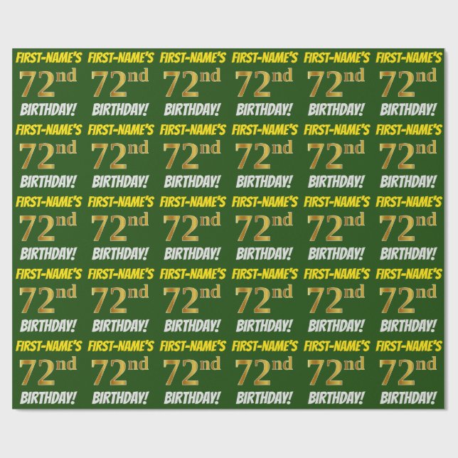 Green, Faux/Imitation Gold, "72nd BIRTHDAY" Wrapping Paper (Flat)