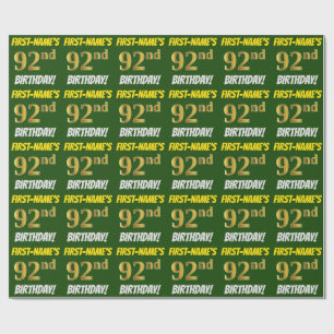Green, Faux/Imitation Gold, "92nd BIRTHDAY" Wrapping Paper