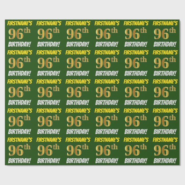 Green, Faux/Imitation Gold, "96th BIRTHDAY" Wrapping Paper (Flat)