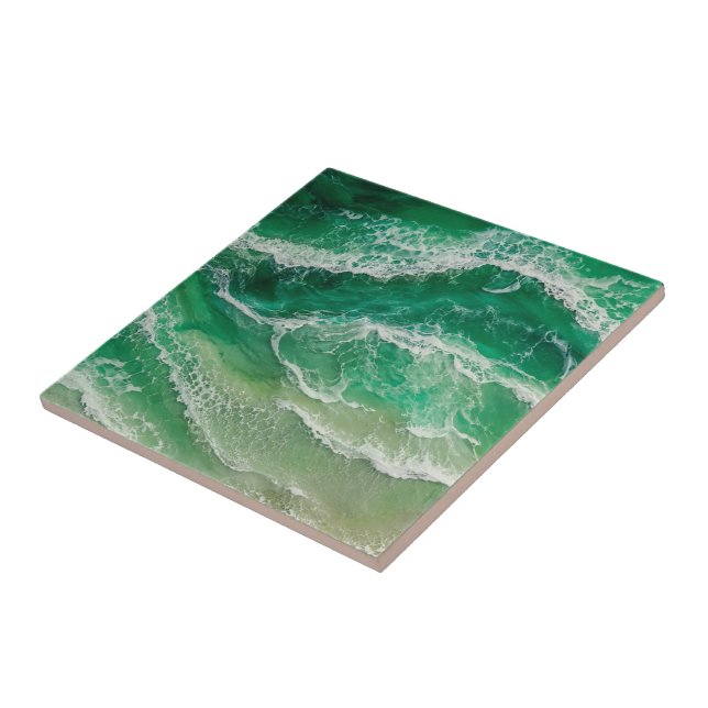 Green Faux Resin Waves Coastal  Ceramic Tile (Side)
