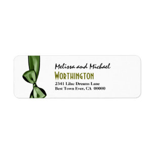 Green Faux Satin Bow Modern Lettering Return Address Label