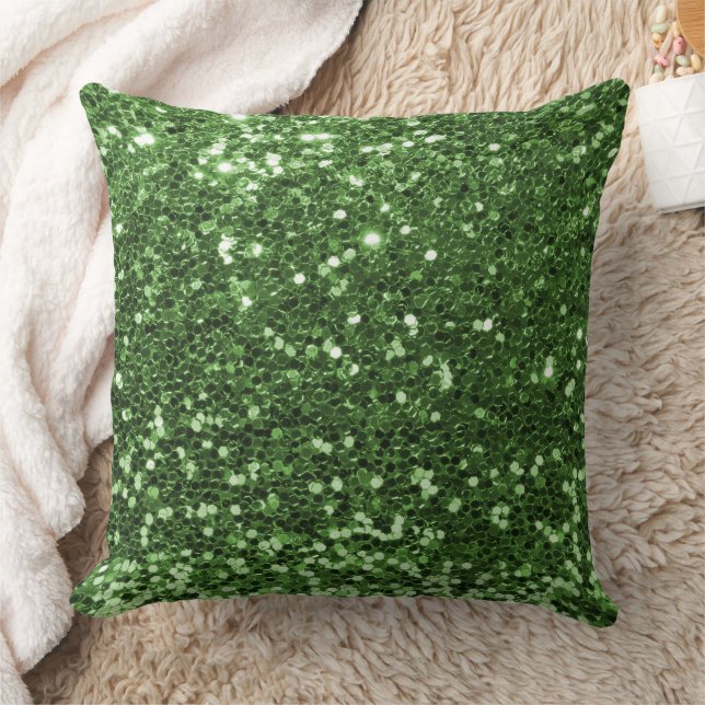 Green Faux Sequin Glitter Throw Pillow (Blanket)