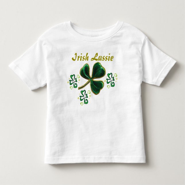 Green Faux Velvet Clover Irish Lassie Toddler T-Shirt (Front)