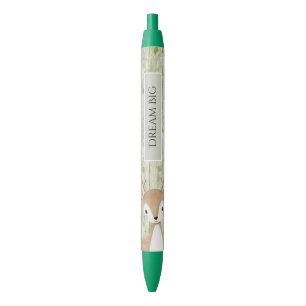 Green Faux Wood Cute Deer Black Ink Pen