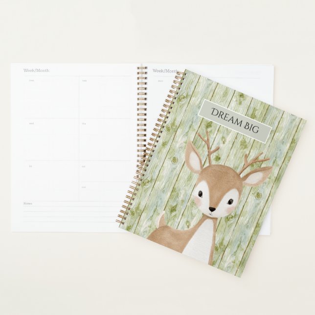 Green Faux Wood Cute Deer Planner (Display)