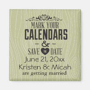 Green Faux Wood Save the Date Magnet