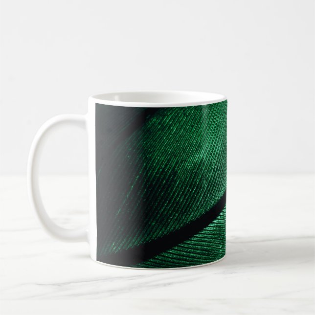 Green Feather, Beautiful Pattern Texture. Coffee Mug (Left)