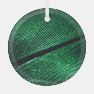 Green Feather, Beautiful Pattern Texture. Glass Tree Decoration