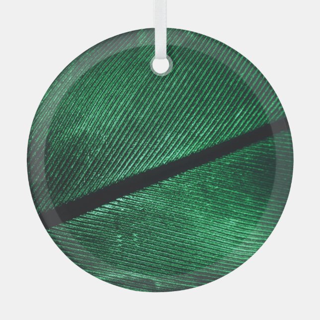 Green Feather, Beautiful Pattern Texture. Glass Tree Decoration (Front)
