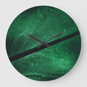 Green Feather, Beautiful Pattern Texture. Large Clock