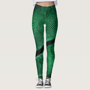 Green Feather, Beautiful Pattern Texture. Leggings