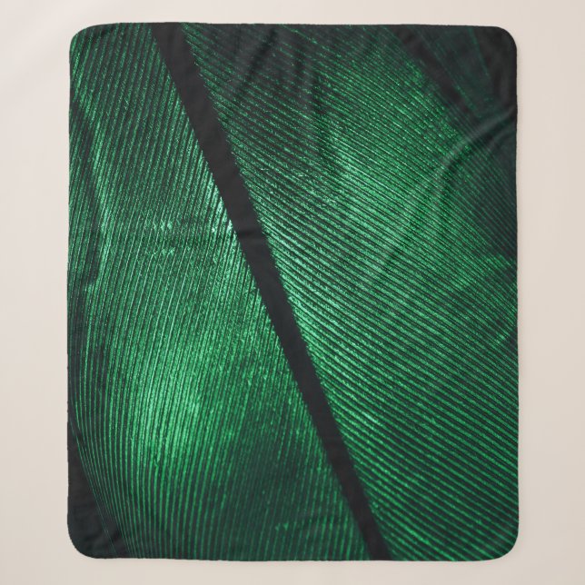 Green Feather, Beautiful Pattern Texture. Sherpa Blanket (Front)