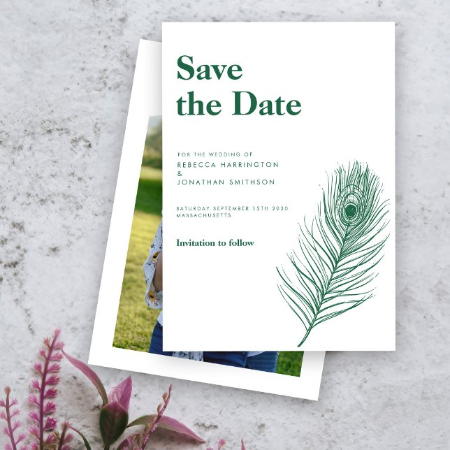 Green Feather Minimal Wedding Save The Date Invitation (Creator Uploaded)