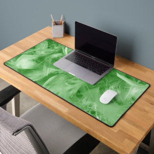 Green Feathers Desk Mat