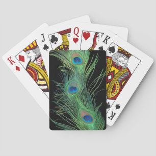 Green Feathers with Black Playing Cards