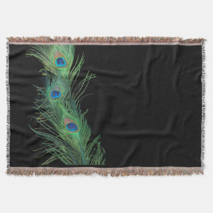 Green Feathers with Black Sill Life Throw Blanket