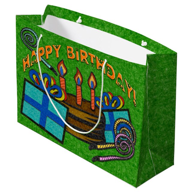 Green Felt Board Birthday Large Gift Bag (Back Angled)