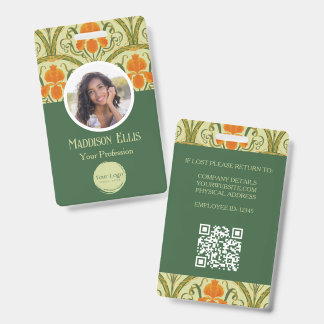 Green Feminine Floral Art Nouveau Employee ID Badge