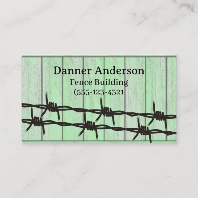 Green Fence Barb Wire Design Fence Company  Busine Business Card (Front)