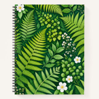 Green Fern and White Floral Botanical Notebook