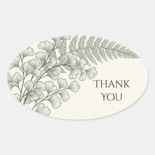 Green Fern Botanical Wedding Thank You Oval Sticker