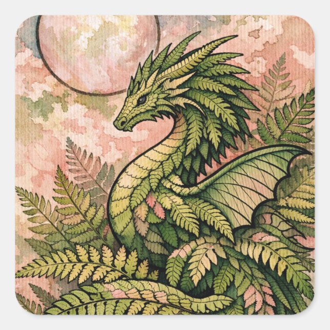 Green Fern Dragon                                  Square Sticker (Front)