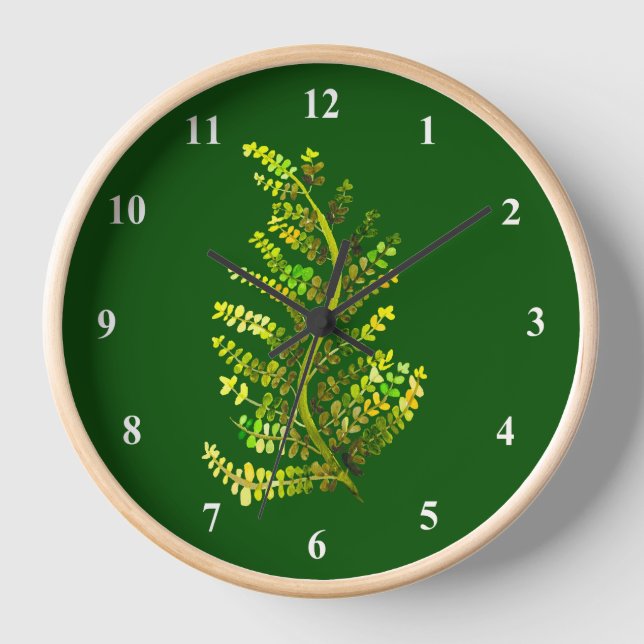 Green fern leaf plant art clock (Front)