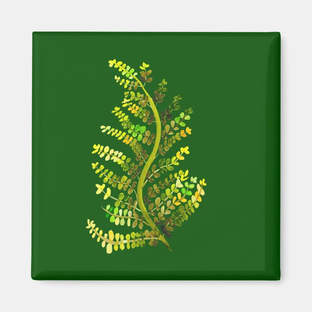 Green fern leaf plant art magnet (Front)