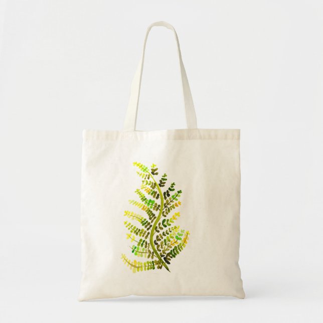 Green fern leaf plant art tote bag (Front)